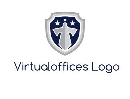 stars with sword in shield security logo