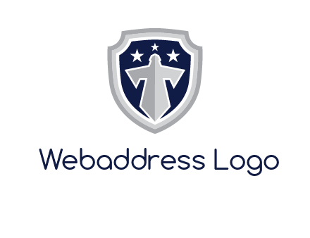 stars with sword in shield security logo