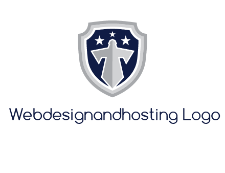 stars with sword in shield security logo