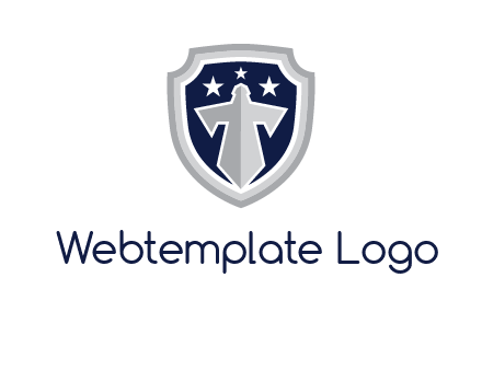 stars with sword in shield security logo