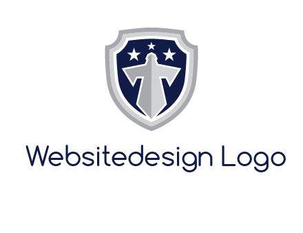 stars with sword in shield security logo