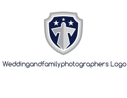 stars with sword in shield security logo