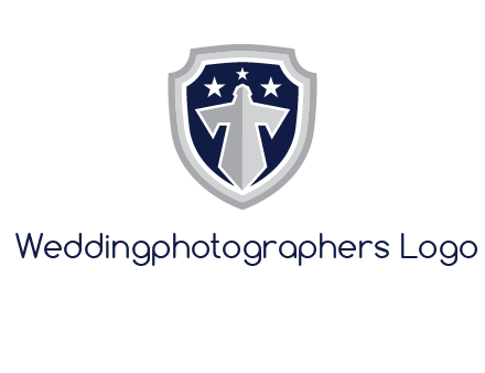 stars with sword in shield security logo