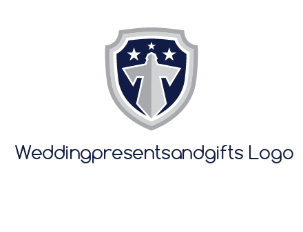 stars with sword in shield security logo