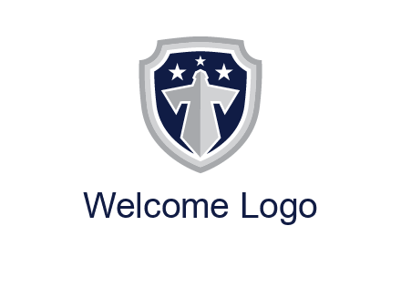 stars with sword in shield security logo