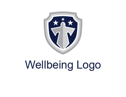 stars with sword in shield security logo