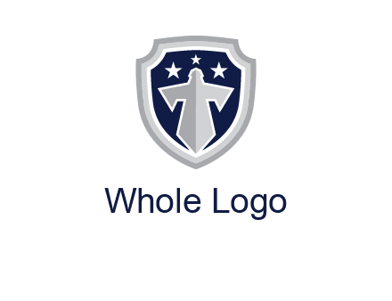 stars with sword in shield security logo