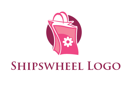 3D shopping bag in circle logo
