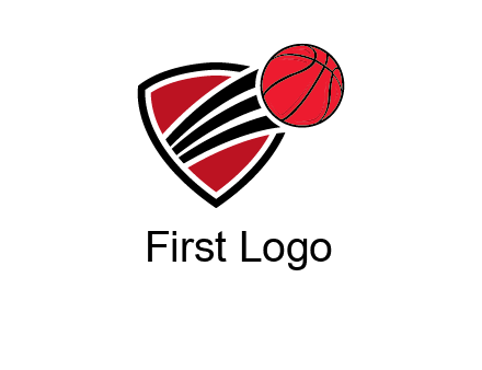 basketball shooting out of shield logo