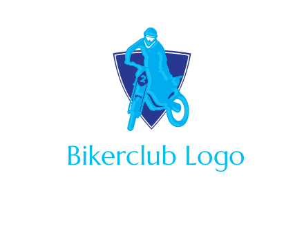 dirt bike in front of shield logo