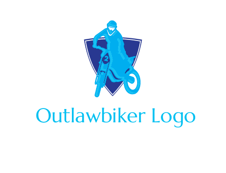 dirt bike in front of shield logo