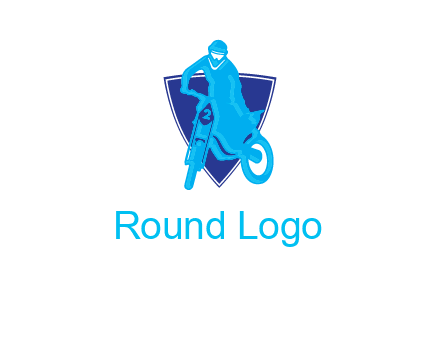 dirt bike in front of shield logo