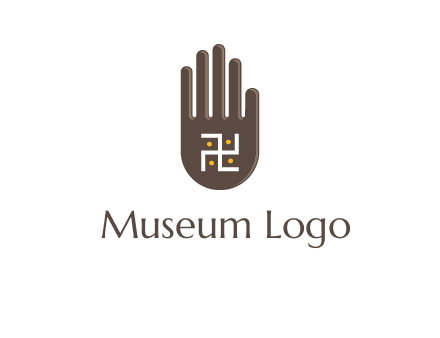 hand logo with the Swastika symbol