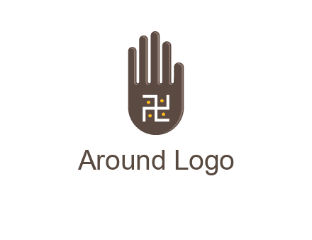 hand logo with the Swastika symbol