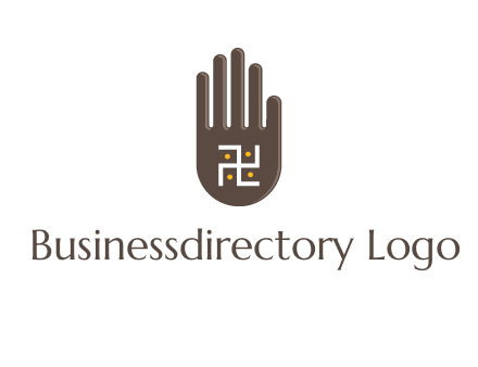 hand logo with the Swastika symbol