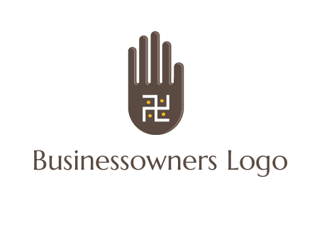 hand logo with the Swastika symbol