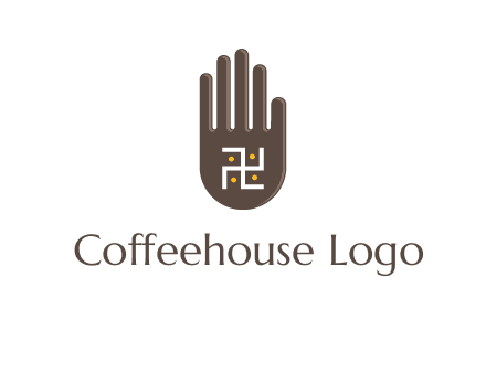 hand logo with the Swastika symbol
