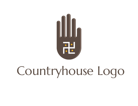 hand logo with the Swastika symbol