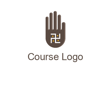 hand logo with the Swastika symbol