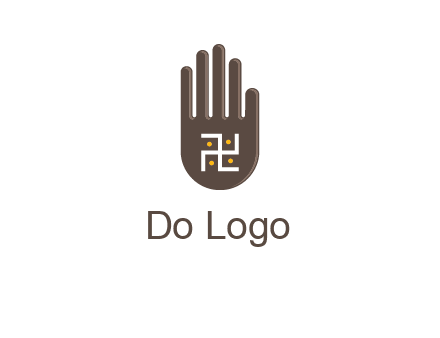 hand logo with the Swastika symbol