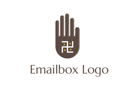 hand logo with the Swastika symbol