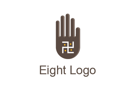 hand logo with the Swastika symbol
