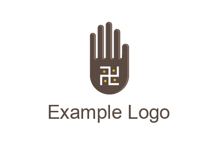 hand logo with the Swastika symbol