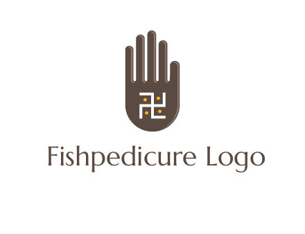 hand logo with the Swastika symbol