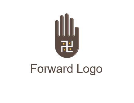 hand logo with the Swastika symbol