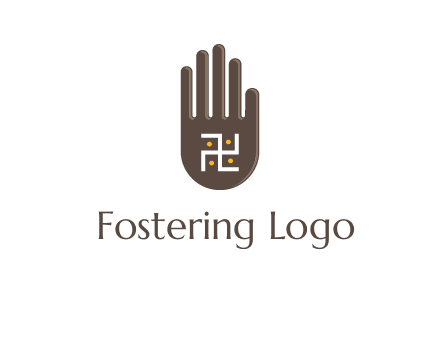 hand logo with the Swastika symbol