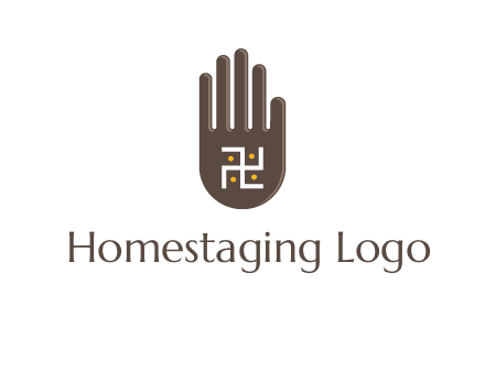 hand logo with the Swastika symbol