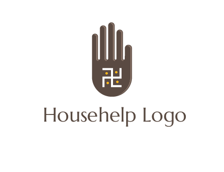 hand logo with the Swastika symbol