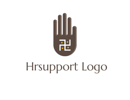 hand logo with the Swastika symbol