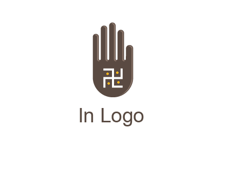 hand logo with the Swastika symbol