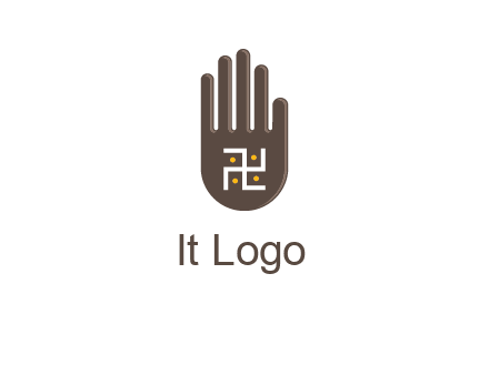 hand logo with the Swastika symbol