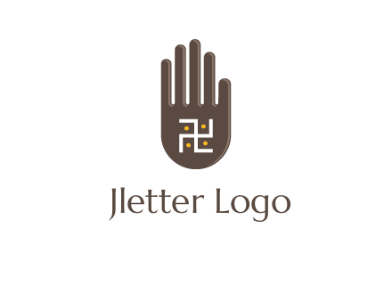 hand logo with the Swastika symbol
