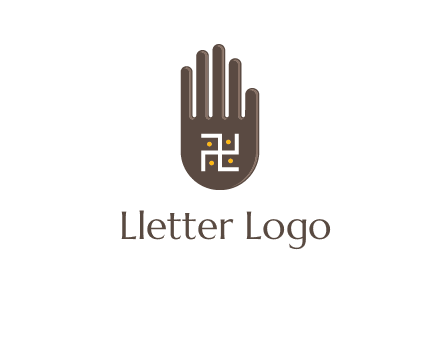 hand logo with the Swastika symbol
