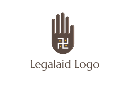 hand logo with the Swastika symbol