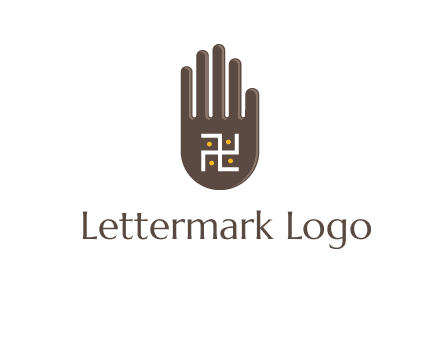 hand logo with the Swastika symbol