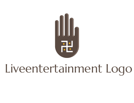 hand logo with the Swastika symbol