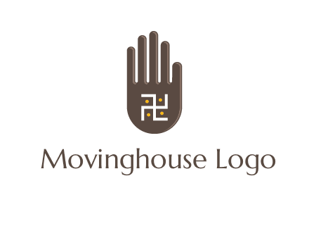 hand logo with the Swastika symbol