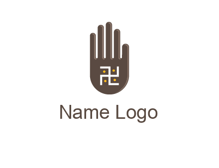 hand logo with the Swastika symbol