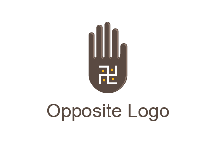 hand logo with the Swastika symbol
