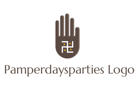 hand logo with the Swastika symbol