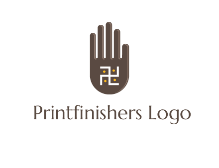 hand logo with the Swastika symbol