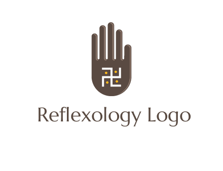 hand logo with the Swastika symbol