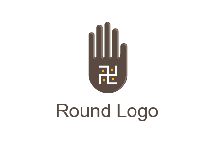 hand logo with the Swastika symbol
