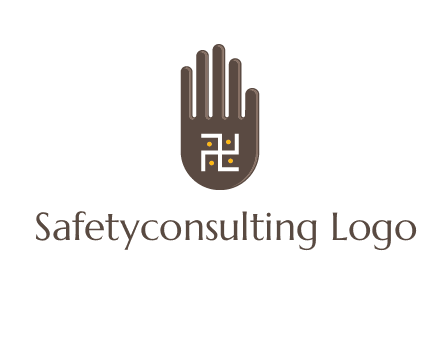 hand logo with the Swastika symbol