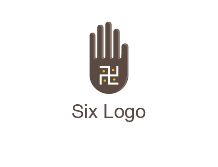 hand logo with the Swastika symbol
