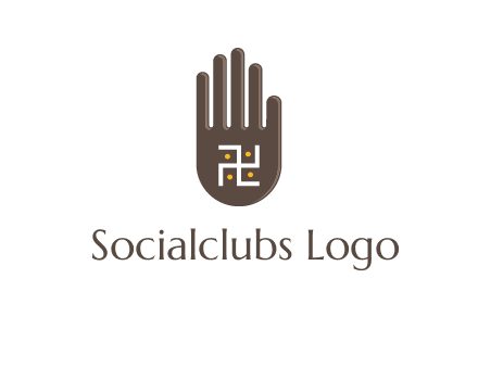 hand logo with the Swastika symbol